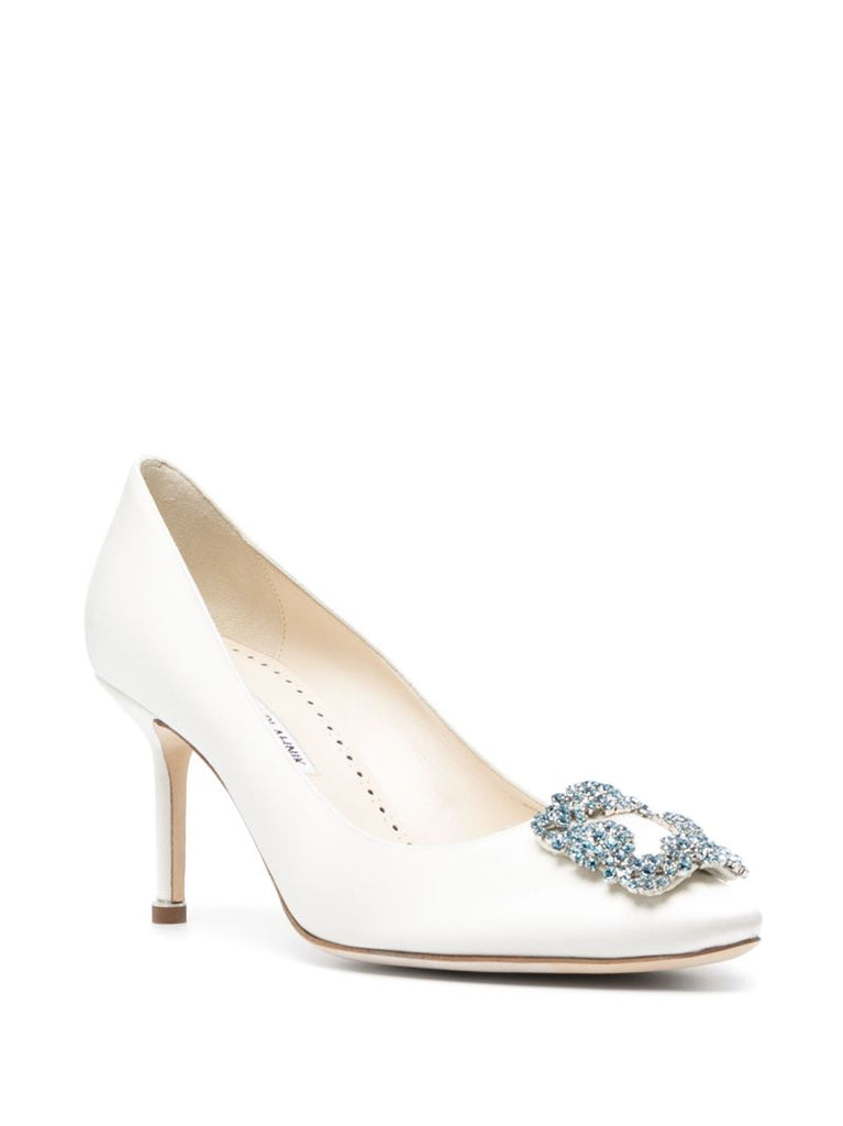 White Hangisi 70 Crystal Satin Pumps