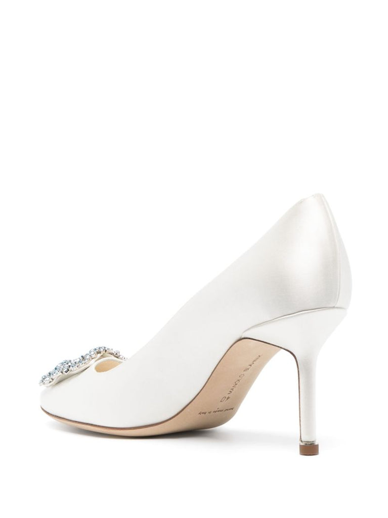 White Hangisi 70 Crystal Satin Pumps
