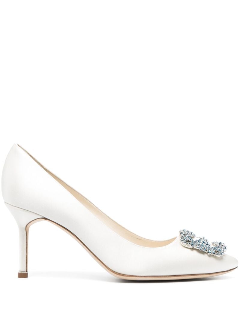 White Hangisi 70 Crystal Satin Pumps