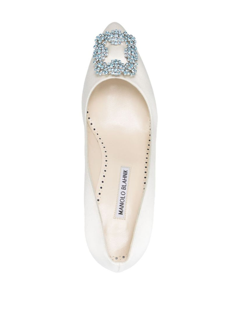 White Hangisi 70 Crystal Satin Pumps
