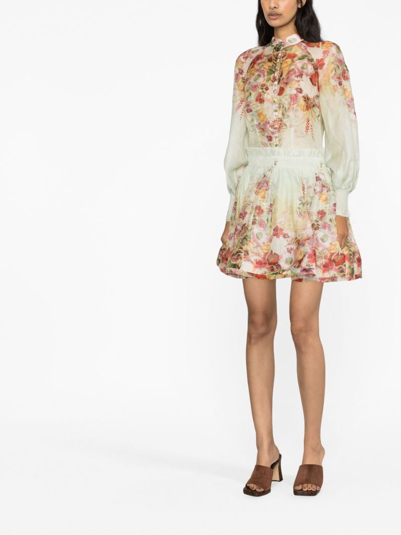 Green Wonderland Floral- Print Mini Skirt