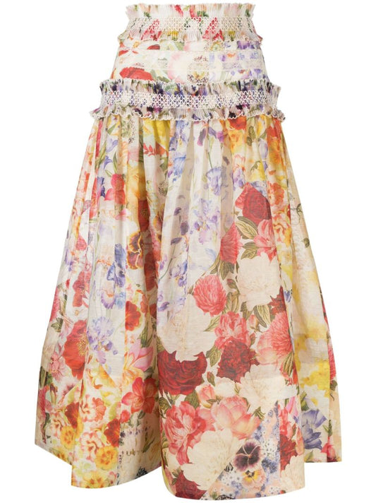 Yellow Wonderland Floral Print Midi Skirt