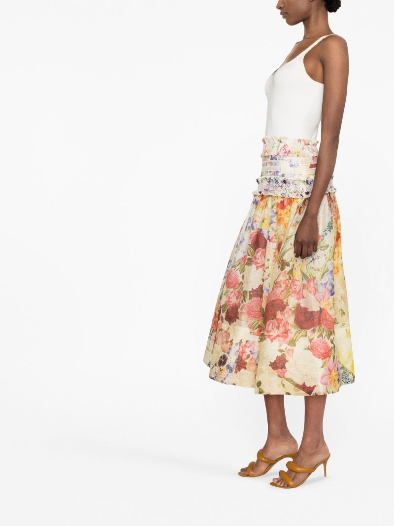 Yellow Wonderland Floral Print Midi Skirt