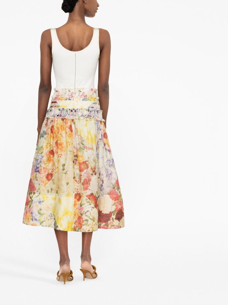 Yellow Wonderland Floral Print Midi Skirt