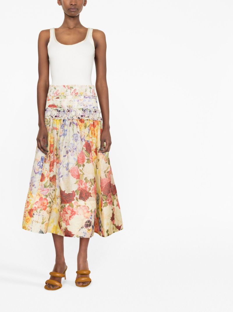 Yellow Wonderland Floral Print Midi Skirt