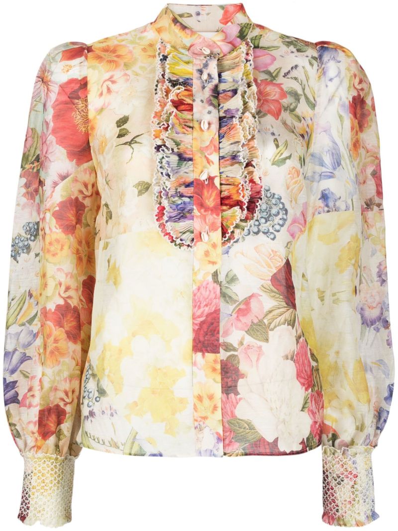 Neutral Wonderland Floral Print Blouse