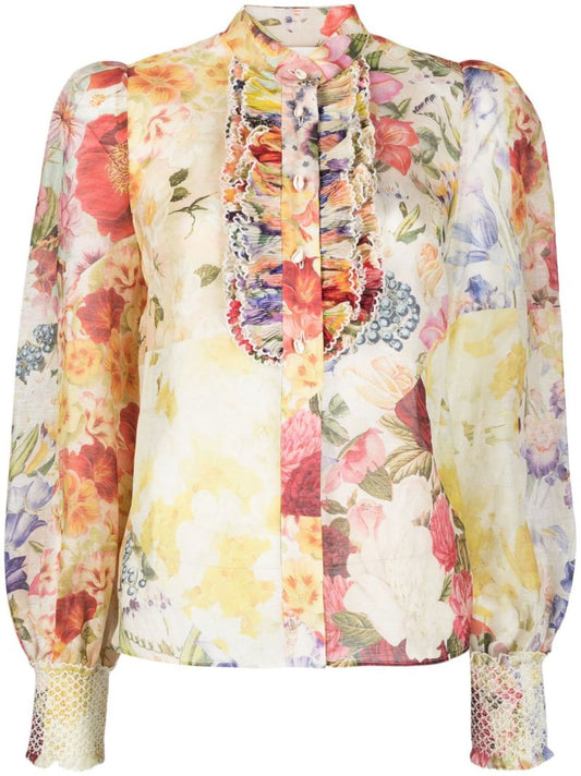 Neutral Wonderland Floral Print Blouse