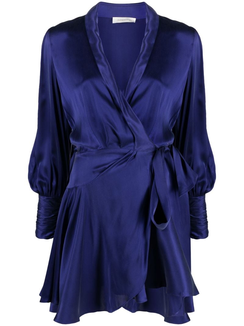 Blue Silk Wrap Mini Dress