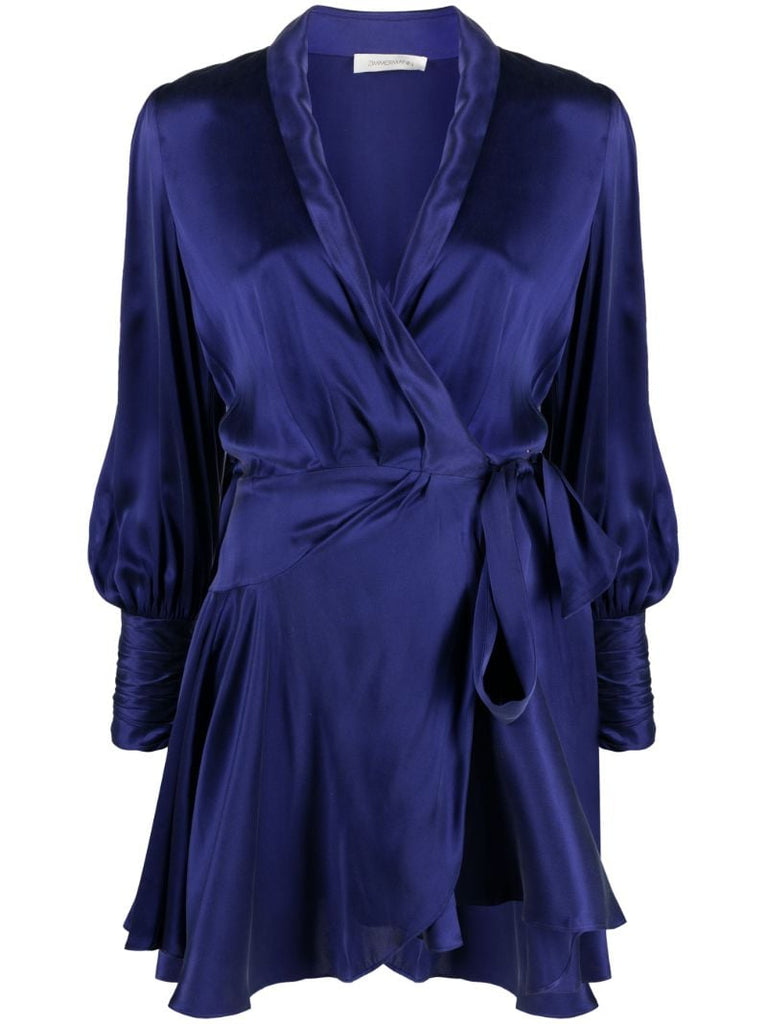 Blue Silk Wrap Mini Dress