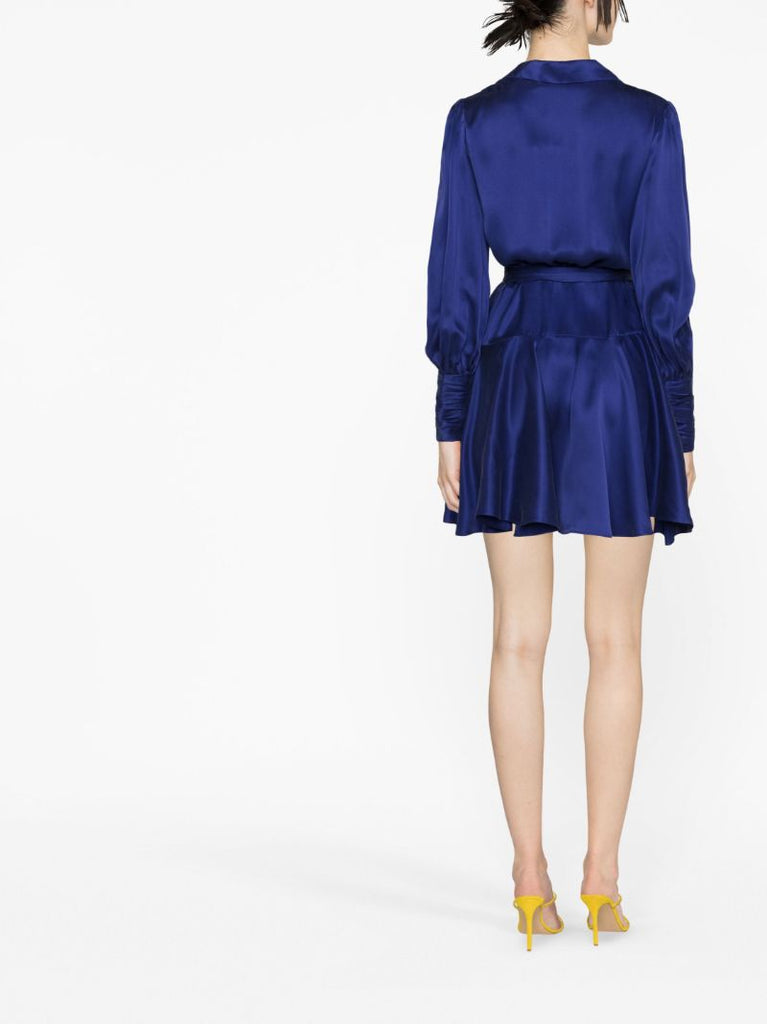 Blue Silk Wrap Mini Dress