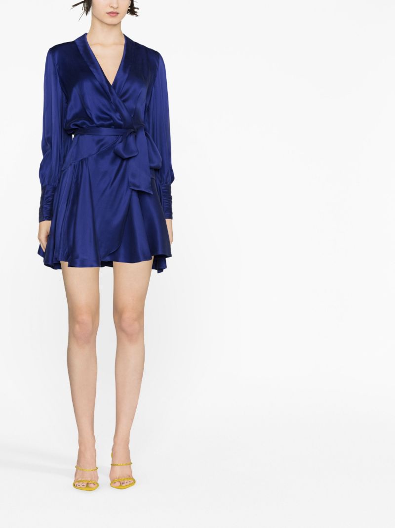 Blue Silk Wrap Mini Dress