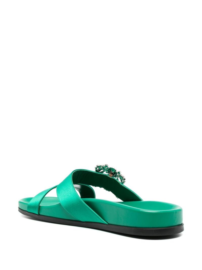 Green Chilanghi Crystal Buckle Satin Sandals