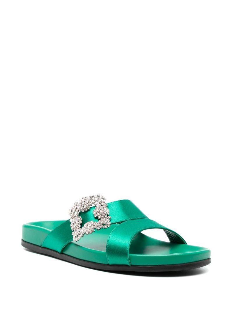 Green Chilanghi Crystal Buckle Satin Sandals