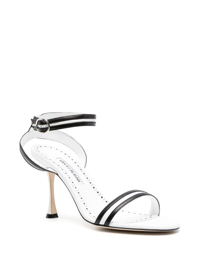 White and Black Chongasa 90 Leather Sandals