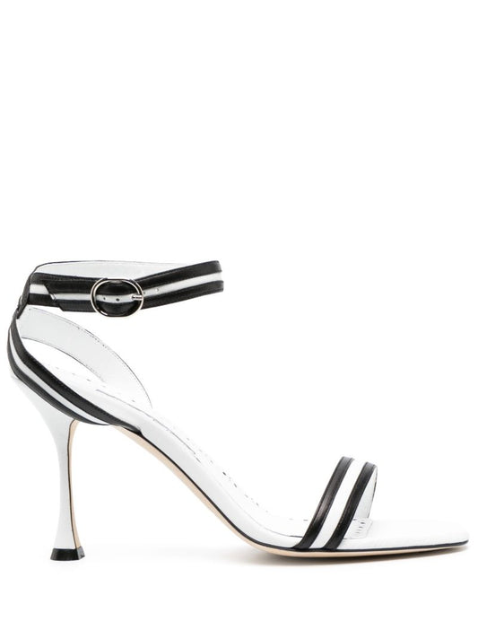 White and Black Chongasa 90 Leather Sandals