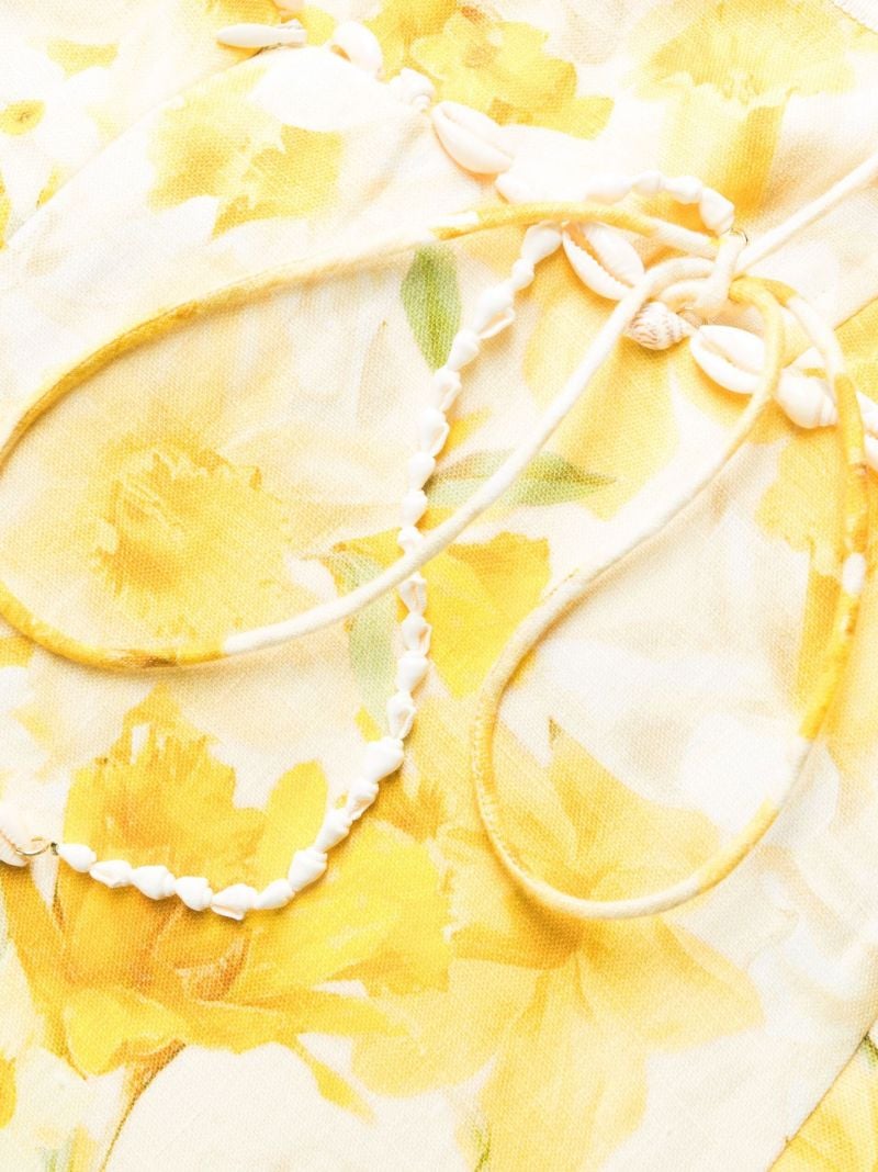 Yellow Floral Print Linen Mini Dress