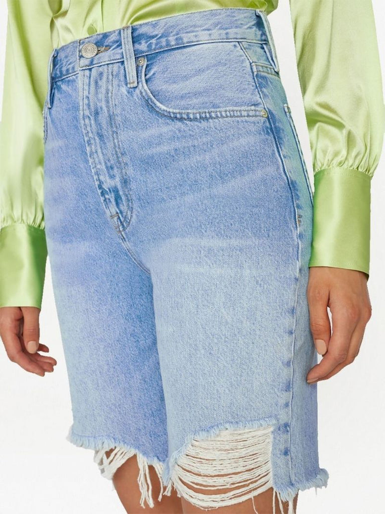 Blue High Waist Distressed Denim Shorts