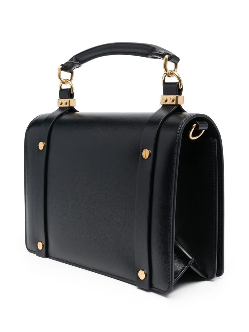 Black Ora Studded Leather Top Handle Bag
