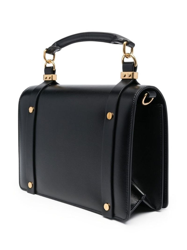 Black Ora Studded Leather Top Handle Bag