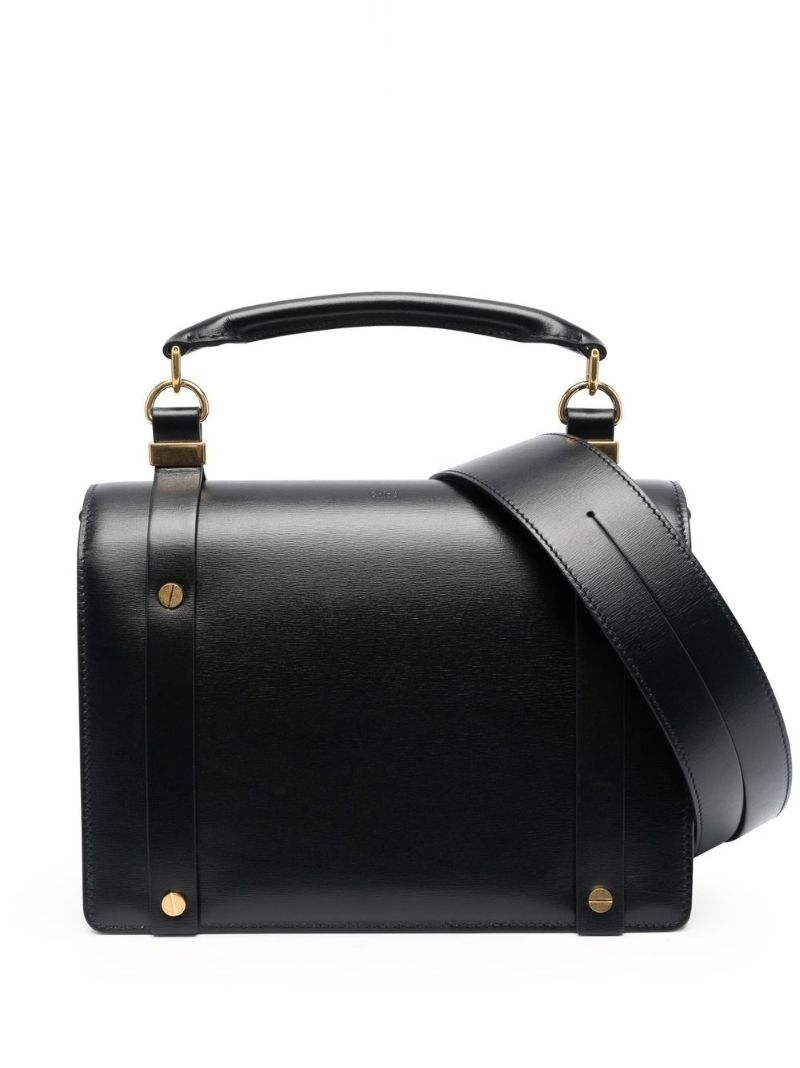 Black Ora Studded Leather Top Handle Bag