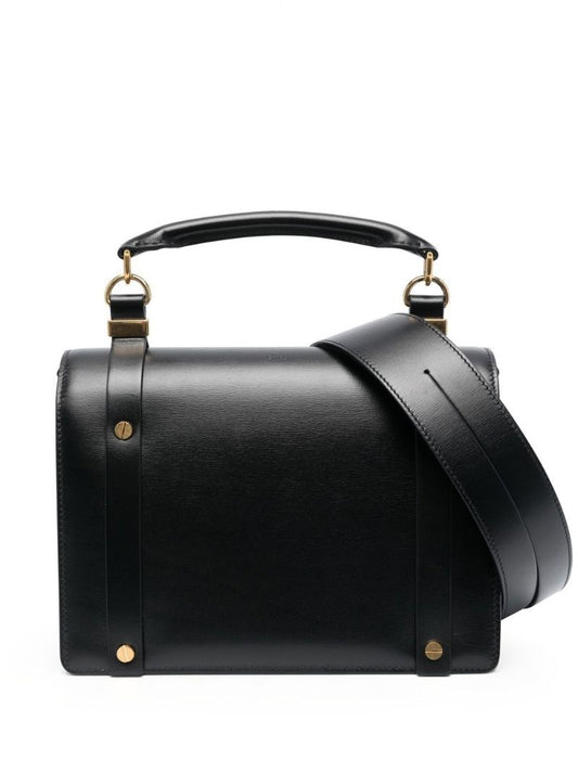 Black Ora Studded Leather Top Handle Bag