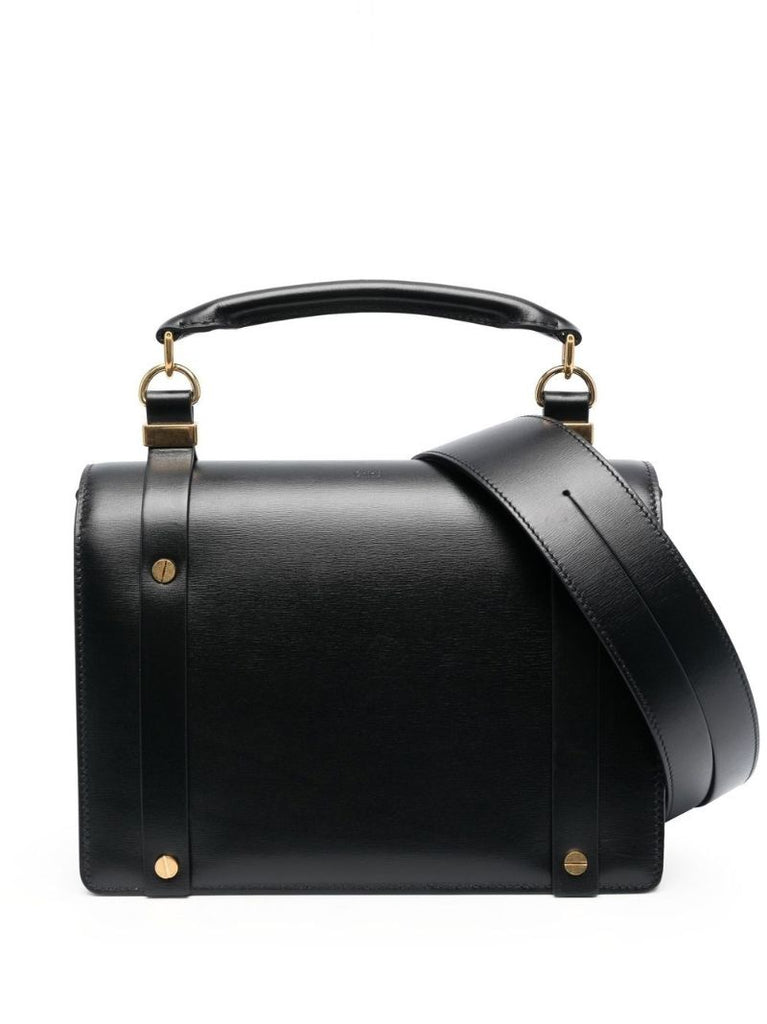 Black Ora Studded Leather Top Handle Bag