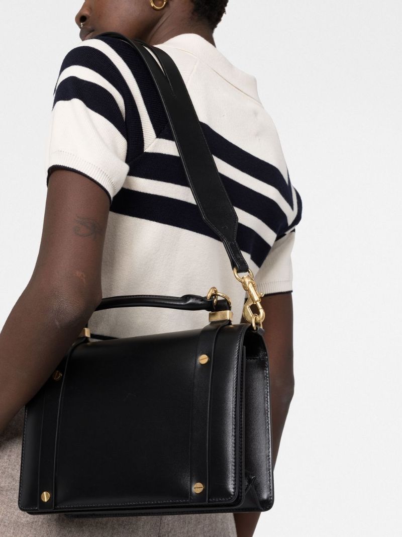 Black Ora Studded Leather Top Handle Bag