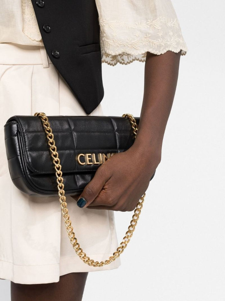 Black Logo Plaque Shoulder Bag