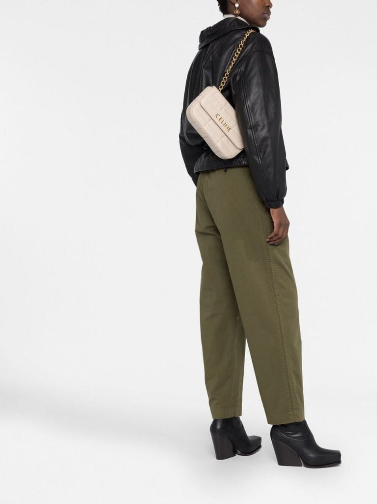 Neutral Quilted Logo Shoulder Bag
