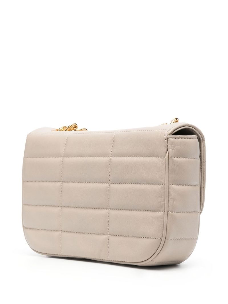 Neutral Quilted Logo Shoulder Bag