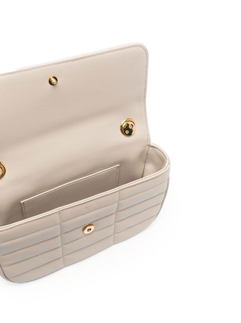 Neutral Quilted Logo Shoulder Bag