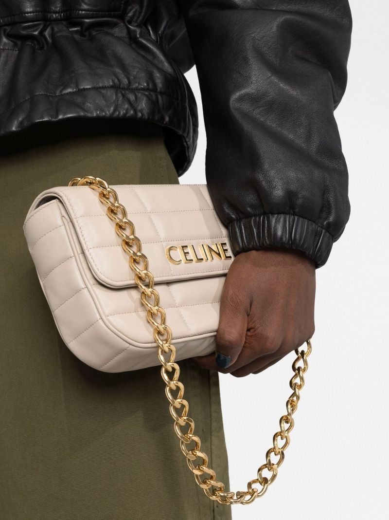 Neutral Quilted Logo Shoulder Bag