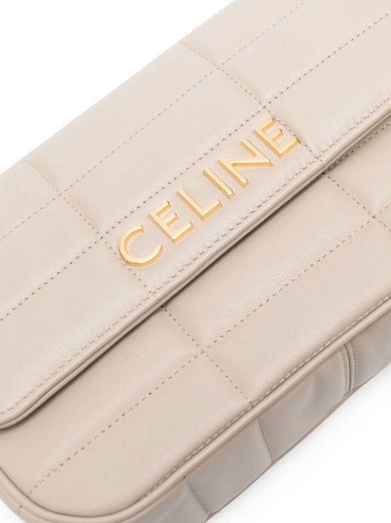 Neutral Quilted Logo Shoulder Bag