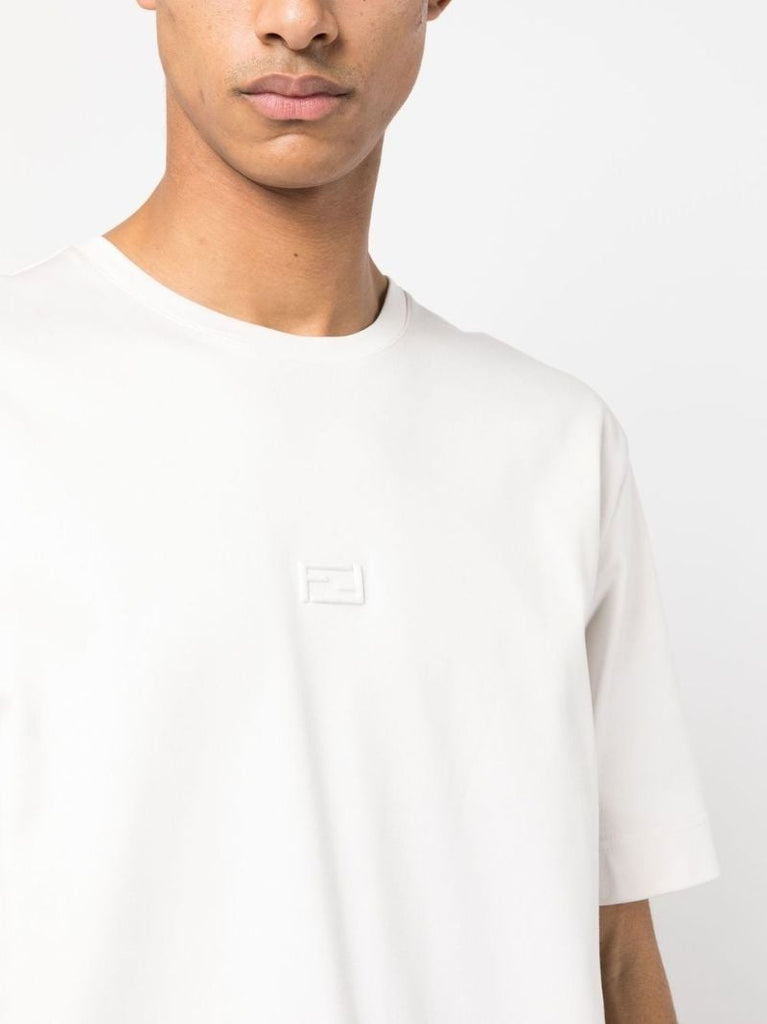White Ff-embroidered Cotton T-shirt