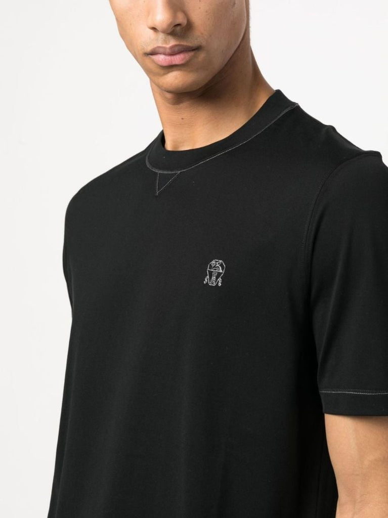 Black Logo-embroidered Cotton T-shirt