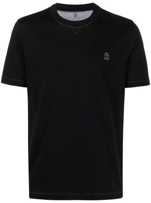 Black Logo-embroidered Cotton T-shirt