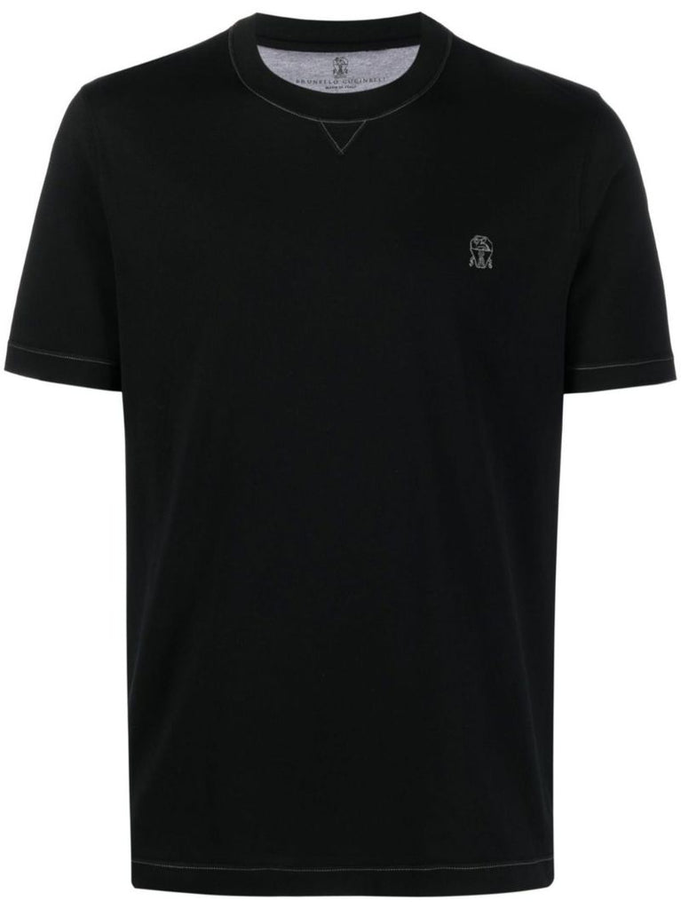 Black Logo-embroidered Cotton T-shirt