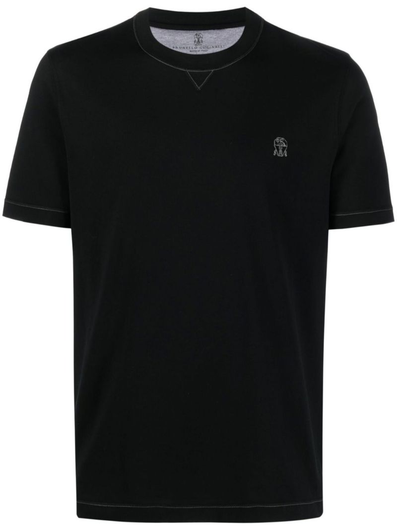 Black Logo-embroidered Cotton T-shirt