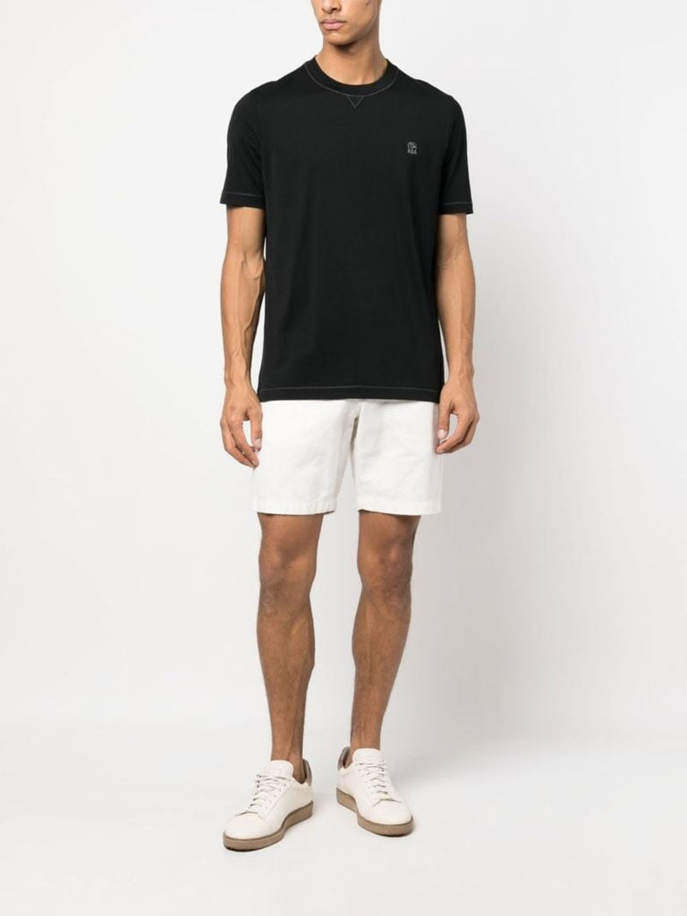 Black Logo-embroidered Cotton T-shirt