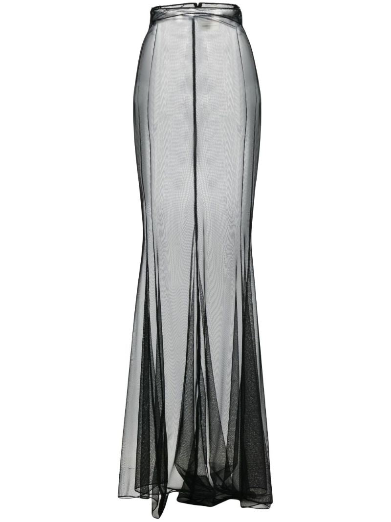 Black Flared Sheer Tulle Skirt