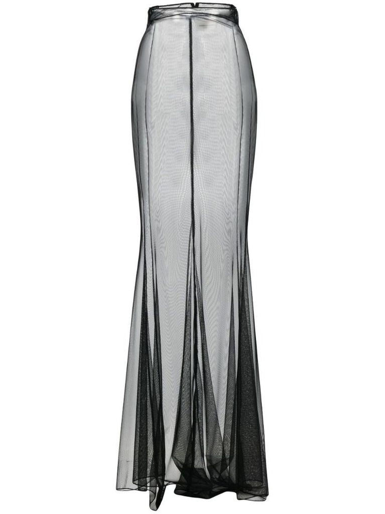 Black Flared Sheer Tulle Skirt