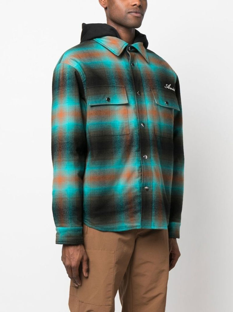 Blue Plaid Hooded Overshirt