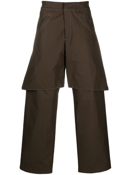 Brown Tuch Layered Straight-leg Trousers