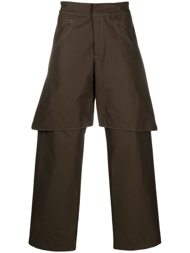 Brown Tuch Layered Straight-leg Trousers