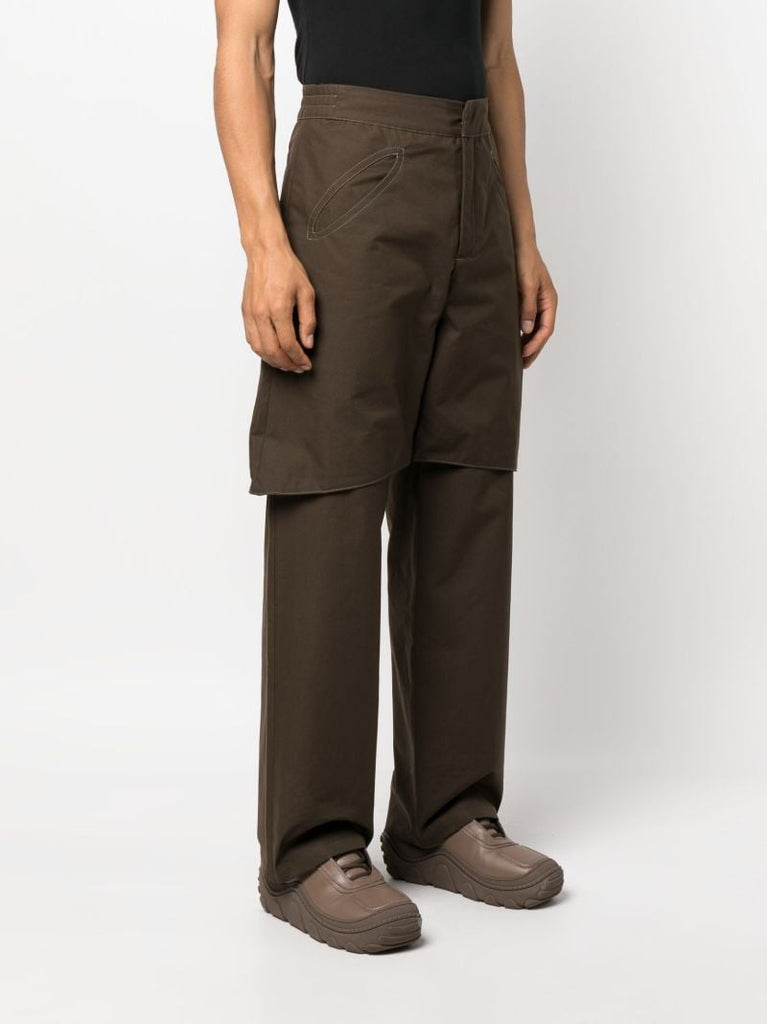 Brown Tuch Layered Straight-leg Trousers