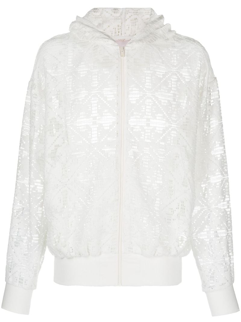 White Cotton Lace Zip-up Hoodie