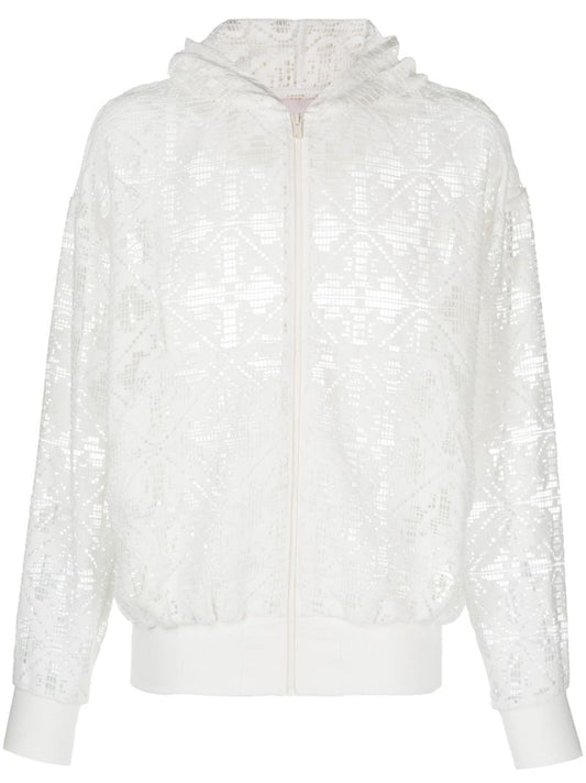 White Cotton Lace Zip-up Hoodie