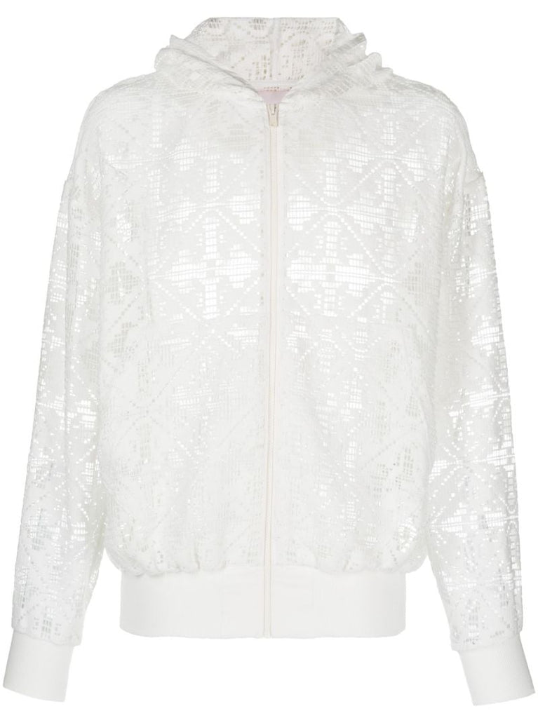 White Cotton Lace Zip-up Hoodie