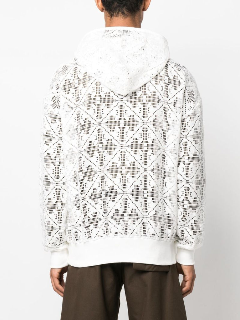 White Cotton Lace Zip-up Hoodie