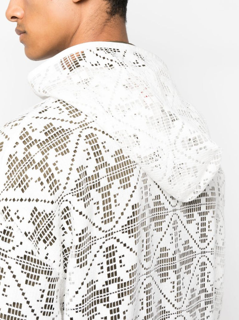White Cotton Lace Zip-up Hoodie